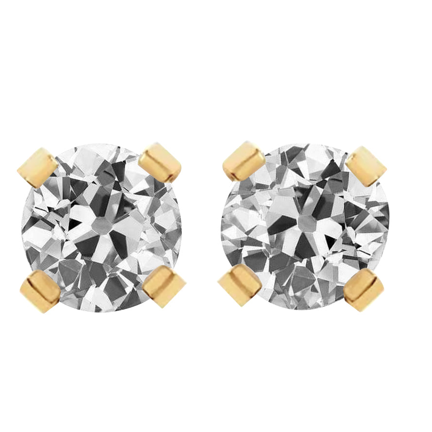 Diamond Studs Round Old Miners Yellow Gold Women’s Jewelry