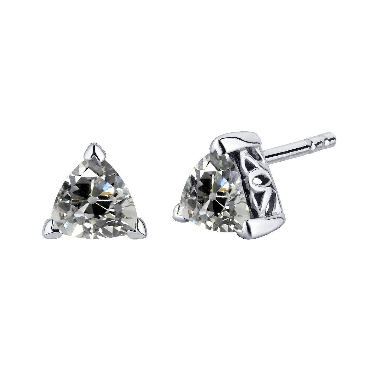 Diamond Studs Trillion Old Miner Solitaire Earrings