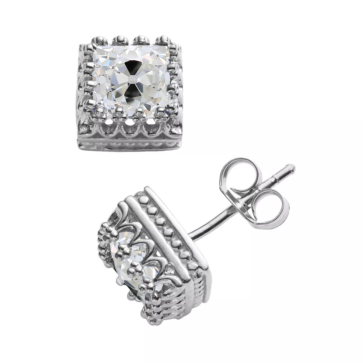 Diamond Studs Vintage Style Cushion Old Cut Jewelry