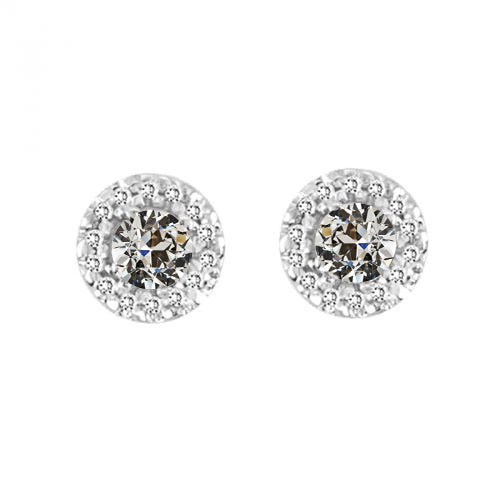 Diamond Studs 3 Carats White Gold Halo Old Mine Cut 