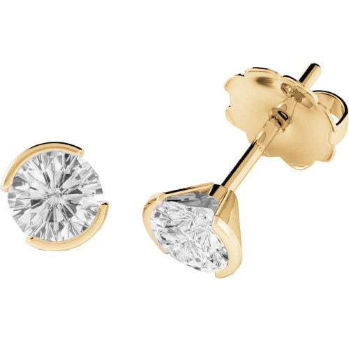 Yellow Gold Diamond Stud Earrings 1 Carat Half Bezel Ladies Jewelry