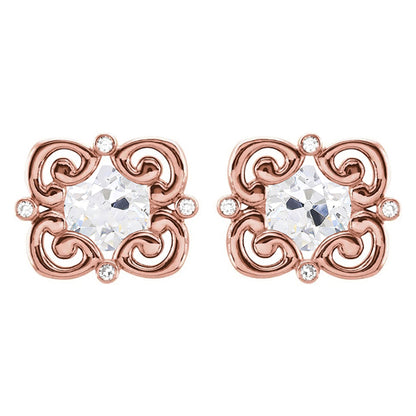 Diamond Stylish Studs 3.25 Ct Old Miner Rose Gold Earrings 
