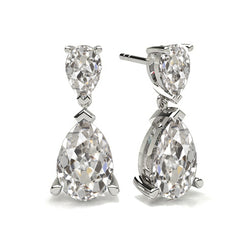 Mined Diamond Teardrop Earrings Pear Old Cut 4.25 Carats White Gold