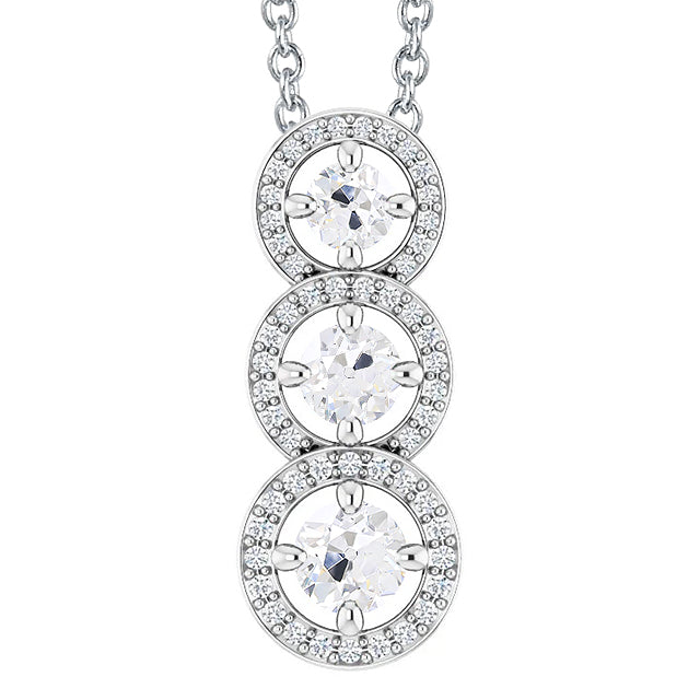 Diamond Three Stone Pendant Old Miner Cut