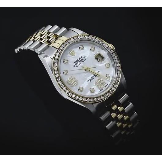 Diamond Bezel Rolex 34 Mm Date Watch Covered 2 Ct. Custom Diamond Two Tone