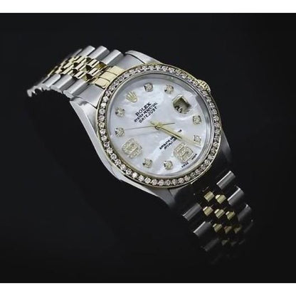 Diamond Bezel Rolex 34 Mm Date Watch Covered 2 Ct. Custom Diamond Two Tone