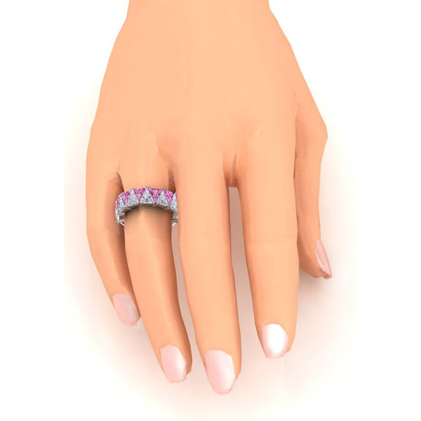 Trilliant Pink Sapphire Diamond Eternity Band 9 Ct Gemstone Jewelry