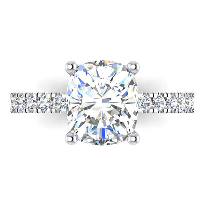 Diamond Ring Cushion With Side Stones