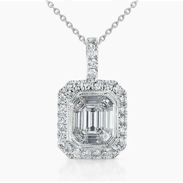 Natural Earth Mined Diamond Pendant Necklace 2.60 Carats Bezel Set White Gold 14K