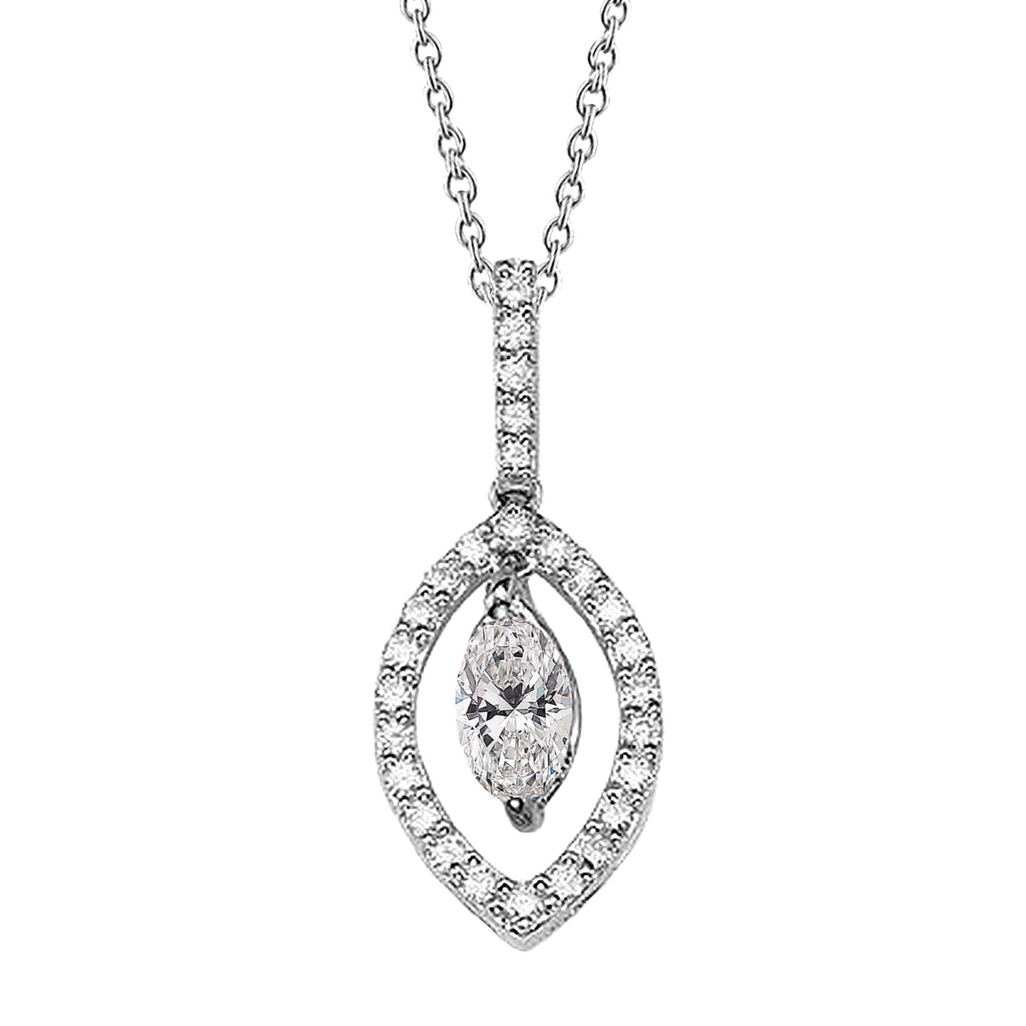 Natural Earth Mined Diamonds Pendant Necklace With Chain 2.15 Carats Gold White 14K