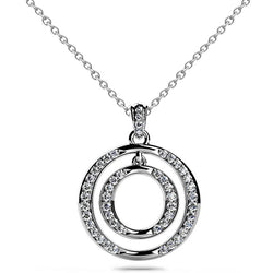 Double Drop Circle 6 Ct Round Cut Diamonds Pendant Necklace White Gold