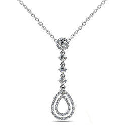 Double Drop Round Diamond Pendant Necklace 6.0 Carat White Gold 14K