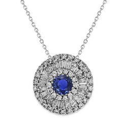 Double Halo Blue Sapphire & Diamond Pendant Vintage Style 4.25 Carats