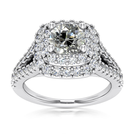 Double Halo Cushion Old Miner Diamond Ring