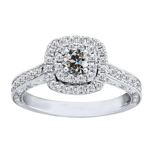 Double Halo Old Mine Cut Diamond Ring Women’s Jewelry 3 Carats