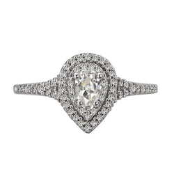 Real  Double Halo Pear Old Mine Cut Diamond Wedding Ring 3.50 Carats