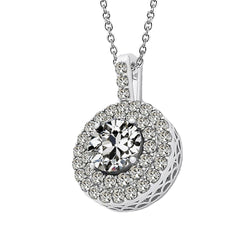 Double Halo Pendant 3 Carats Old Miner Real Diamond