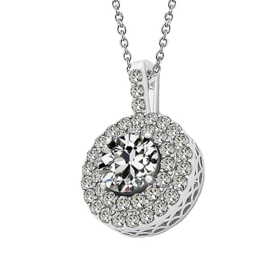 Double Halo Pendant 3 Carats Old Miner Diamond