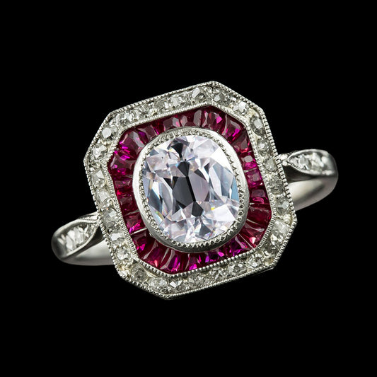 Halo Cushion Old Miner Diamond Pink Sapphire Ring 5 Carats