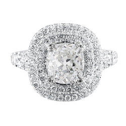 Double Halo Ring Old Cut Cushion Natural Earth Mined Diamond Pave Set 5.50 Carats