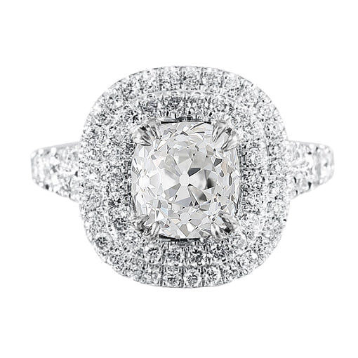 Double Halo Ring Old Miner Cushion Diamond
