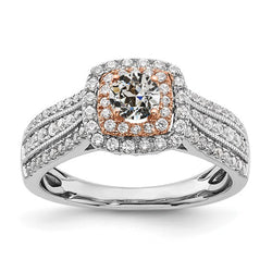 Double Halo Ring Old Cut Natural Earth Mined Diamond Triple Row Accents 4 Carats Two Tone