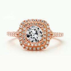 Double Halo Ring Old Mine Cut Diamond Rose Gold 3 Carats Jewelry