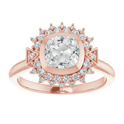 Double Halo Ring Old Miner Diamonds Bezel Set 5 Carats Flower Style