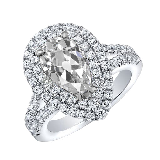 Double Halo Ring Pear Old Miner Diamond