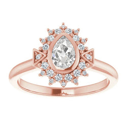 Double Halo Ring Pear Old Miner Natural Earth Mined Diamond Bezel Set 3 Carats