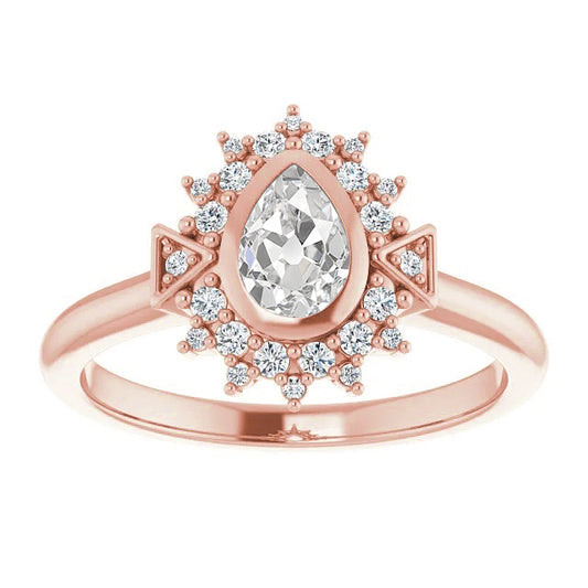 Double Halo Ring Pear Old Miner