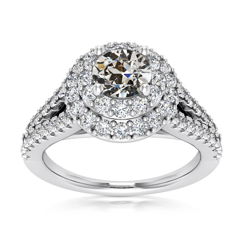 Double Halo Ring Round Old Miner Diamond