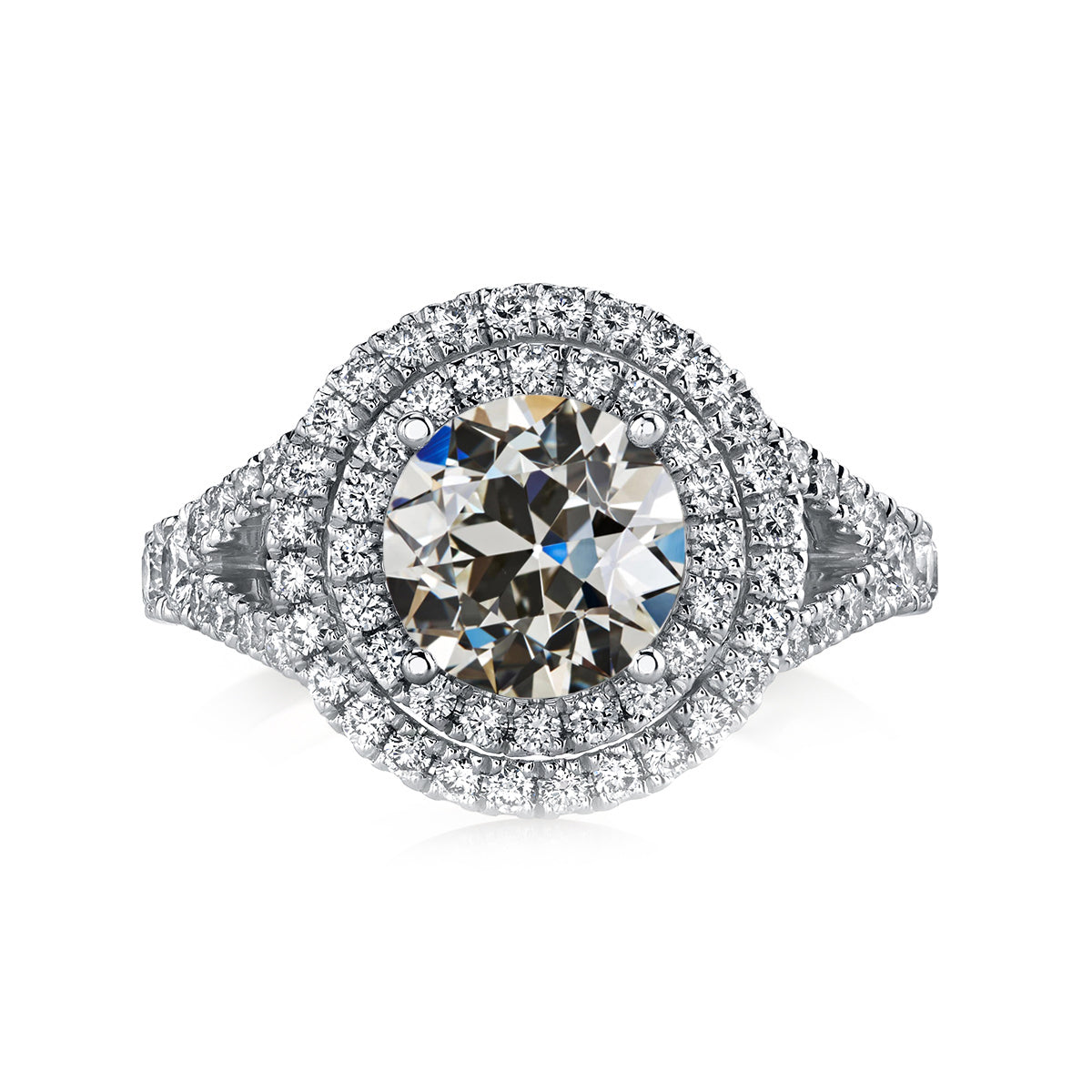 Double Halo Ring Round Old Miner Diamond