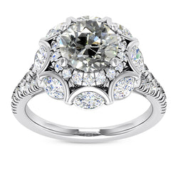 Double Halo Round Old Cut Diamond Ring With Accents 8.25 Carats