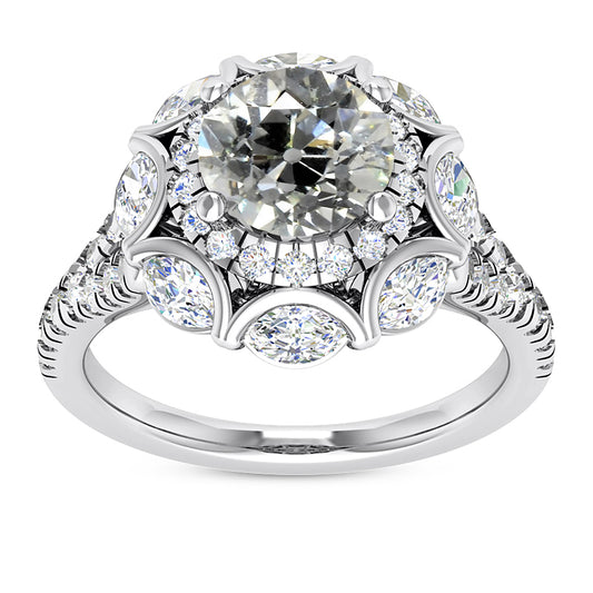 Double Halo Round Old Cut Diamond Ring