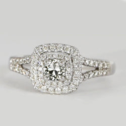 Double Halo Round Old Mine Cut Real Natural Earth Mined Diamond Ring Split Shank 2.50 Carats