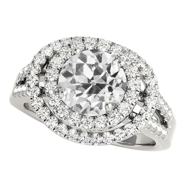 Double Halo Round Old Miner Diamond Ring