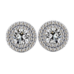 Double Halo Stud Earrings 5 Carats Old Mine Cut Real Diamond