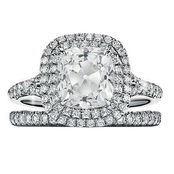Double Halo Wedding Ring Set Old Miner Diamond Pave Set 3.75 Carats