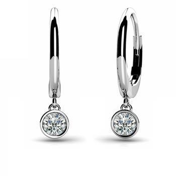 Drop Down Bezel Earrings 1 Carat Round Diamond White Gold 