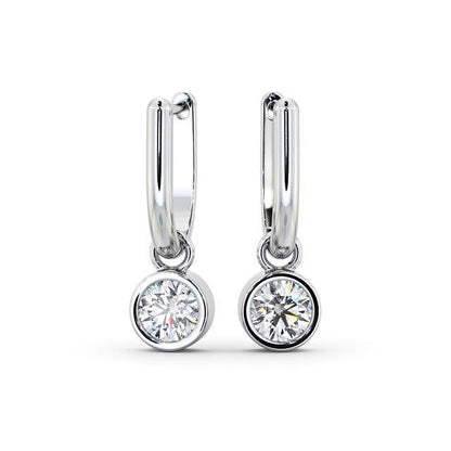 Drop Down Bezel Earrings 1 Carat Round Diamond Women's Jewelry