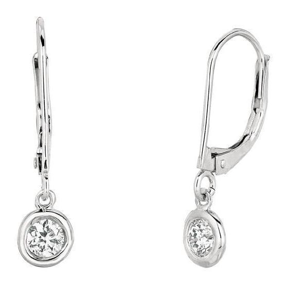 Drop Down Bezel Earrings Diamonds Leverback White Gold 0.80 Carats