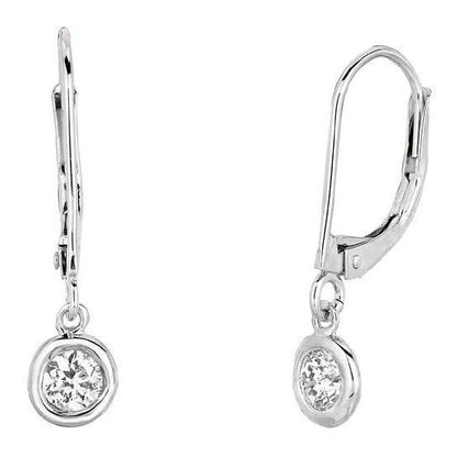 Drop Down Bezel Earrings Diamonds Leverback White Gold 0.80 Carats