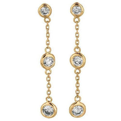 Drop Down Bezel Earrings Round Brilliant Diamond 2 Ct. Yellow Gold 14K