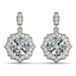 Drop Earrings 6.50 Ct Antique Style Cushion Old Mine Cut