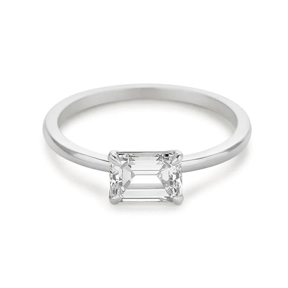 Eagle Claw Prongs Emerald Cut Solitaire Diamond Classic Ring