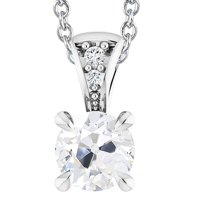 Eagle Claw Prongs Old Cut Diamond Pendant White Gold 14K 5 Carats