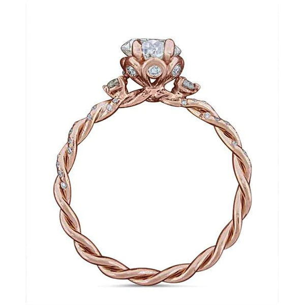  Oval Wedding Ring Rope Style Rose Gold 14K 2.15 Ct 