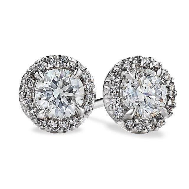 Eagle Claw Prongs Sparkling Diamond Halo Studs Earring White Gold 