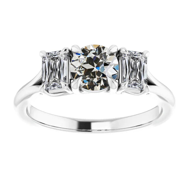 Eagle Claws 3 Stone Emerald & Round Old Cut Diamond Ring Gold 4 Carats